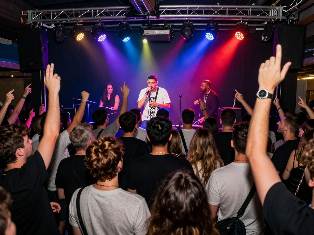 Audience enjoying dubstep performance at Wobbly Fam New Year's Eve event