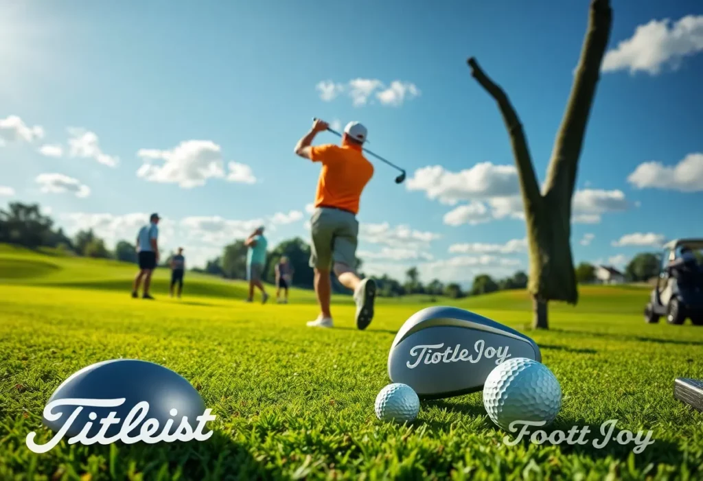 Golfers enjoying a day on the course with Titleist and FootJoy products.