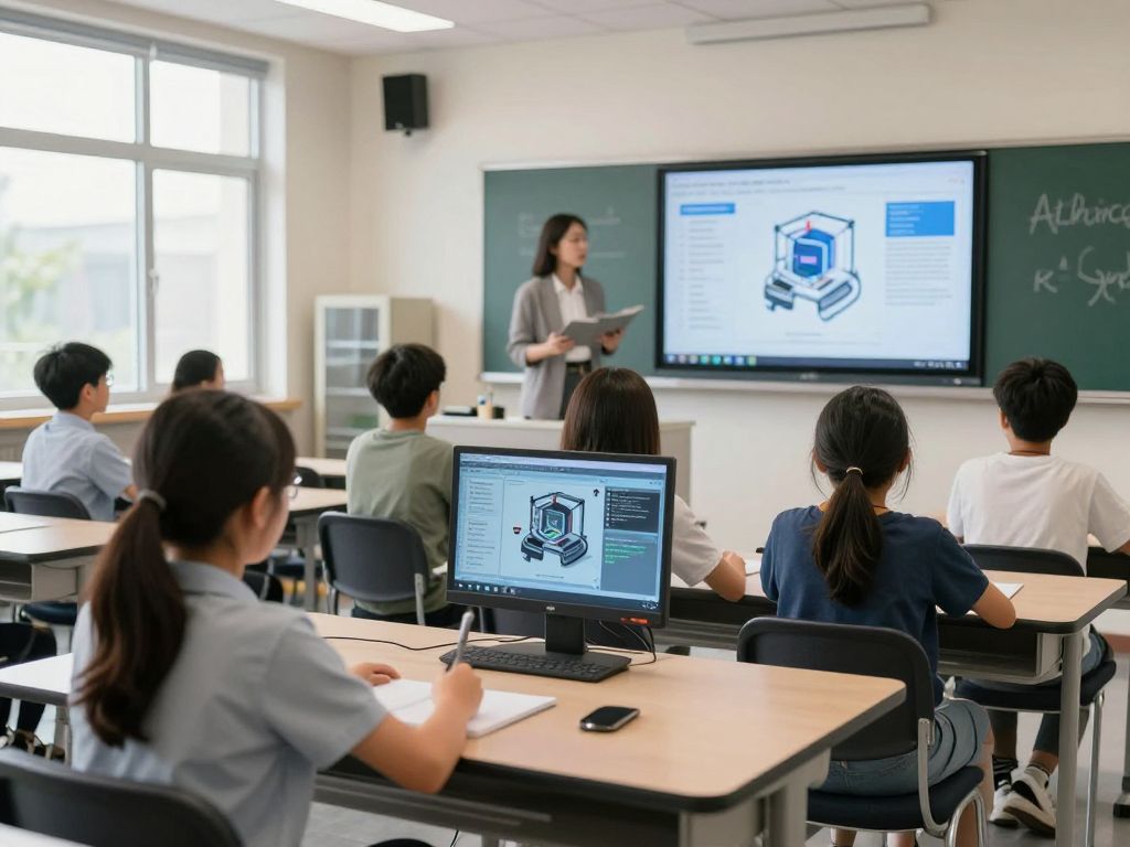 Students using AI technology in a classroom setting