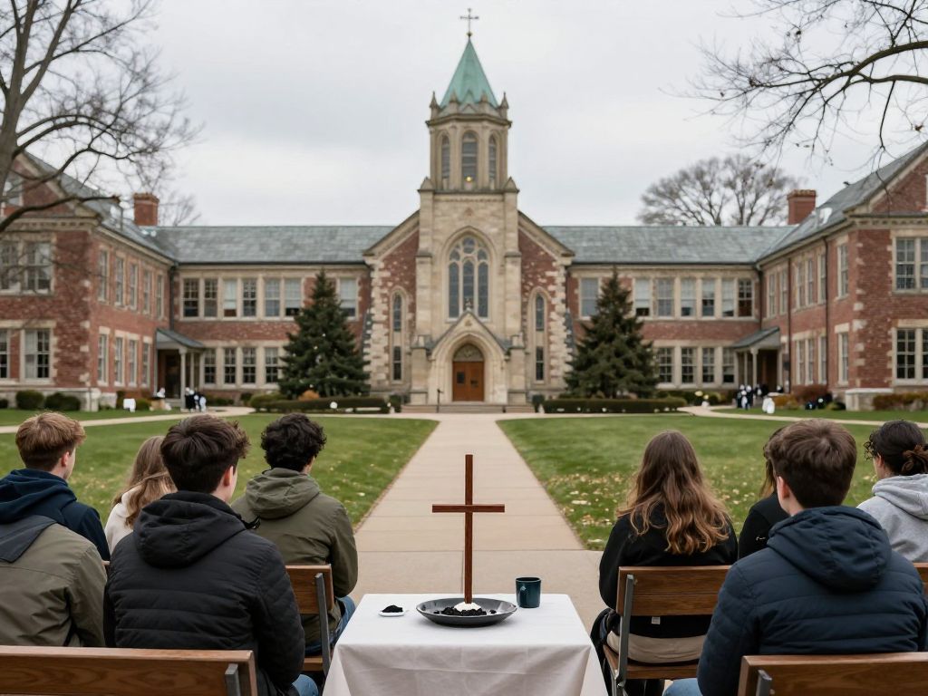 Students participating in Ash Wednesday at Boston College