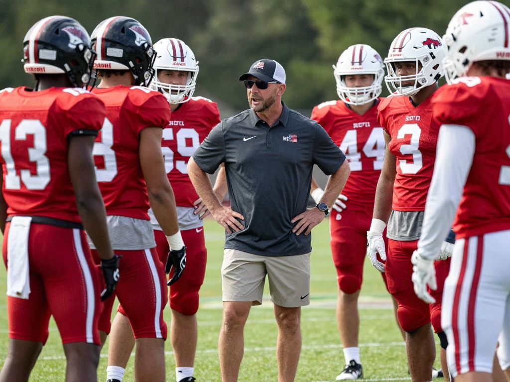 Ben Albert coaching the Boston College football team during practice.