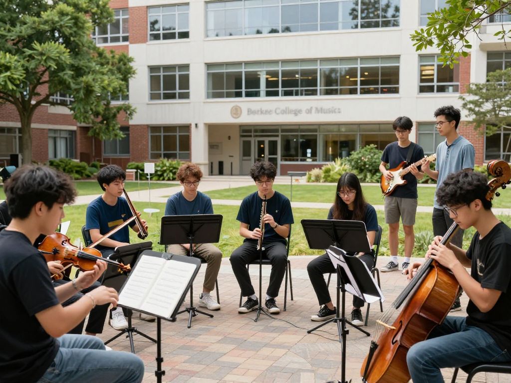 Students at Berklee College of Music engaging in musical education