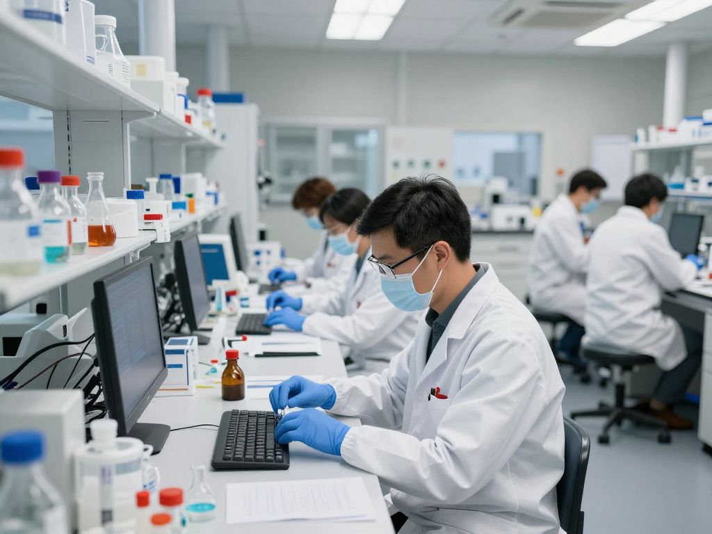 Sciientists collaborating in a Boston biotech lab