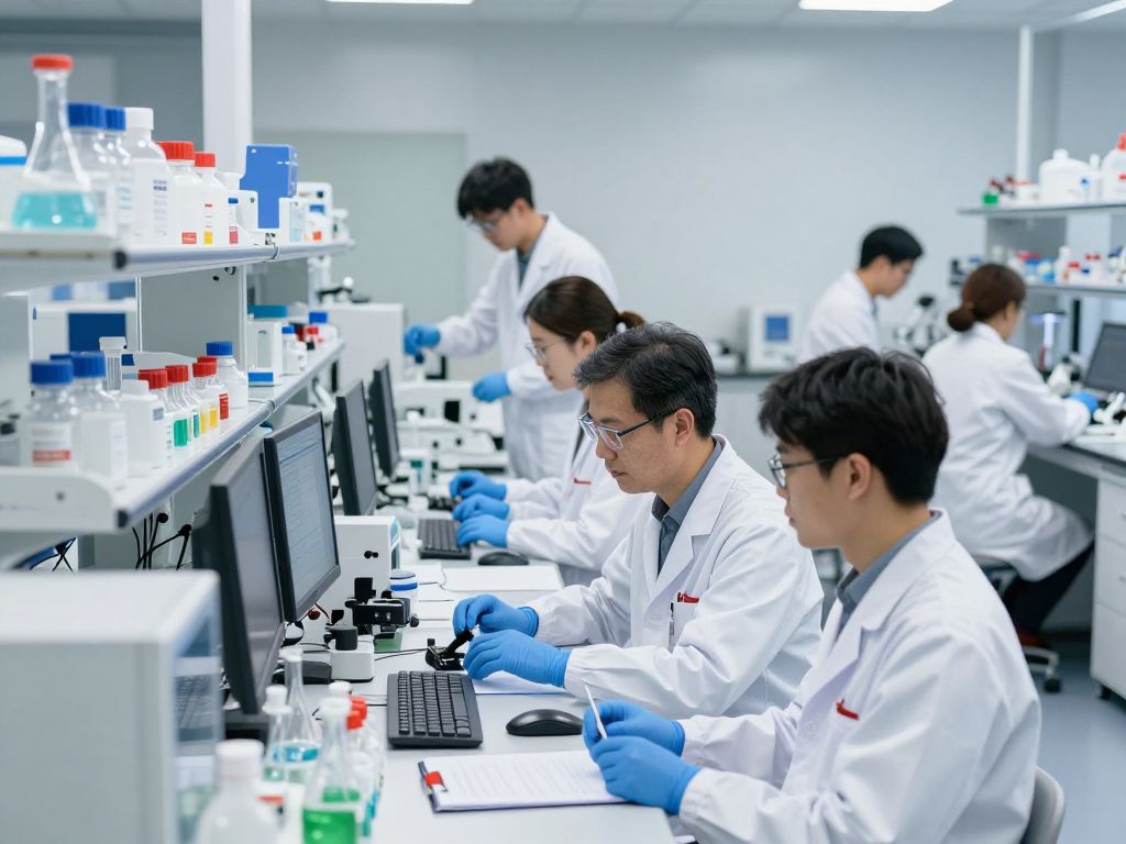 Researchers working in a modern Boston biotech lab
