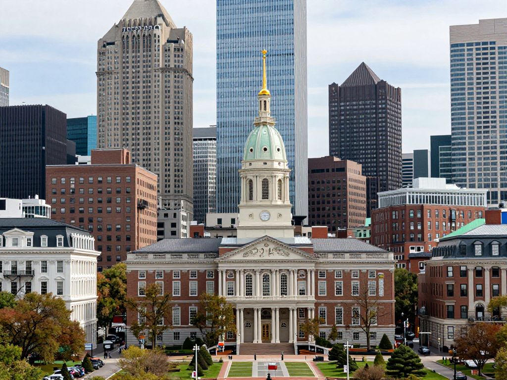 Cityscape of Boston with municipal buildings