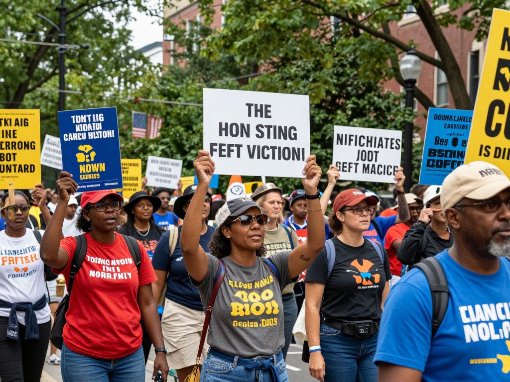Rally attendees at Boston Common holding signs for civic engagement