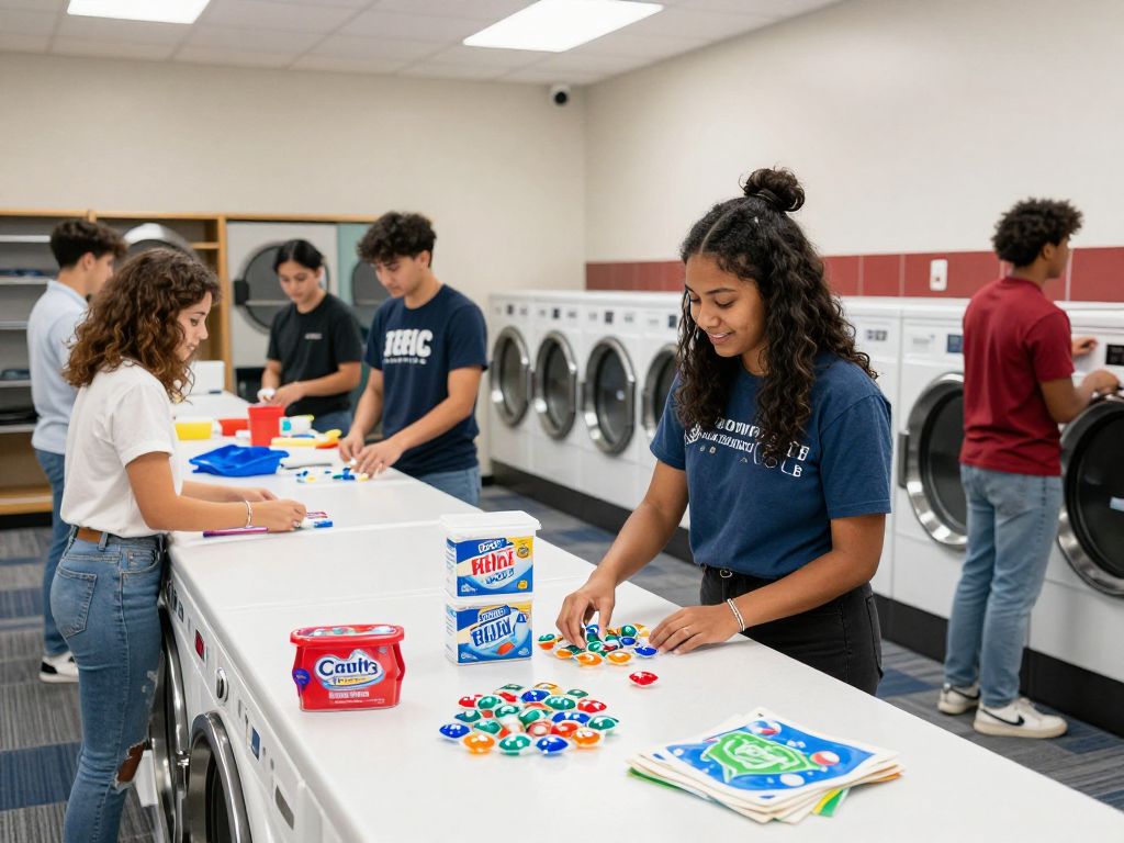 Students utilizing laundry facilities at Boston College