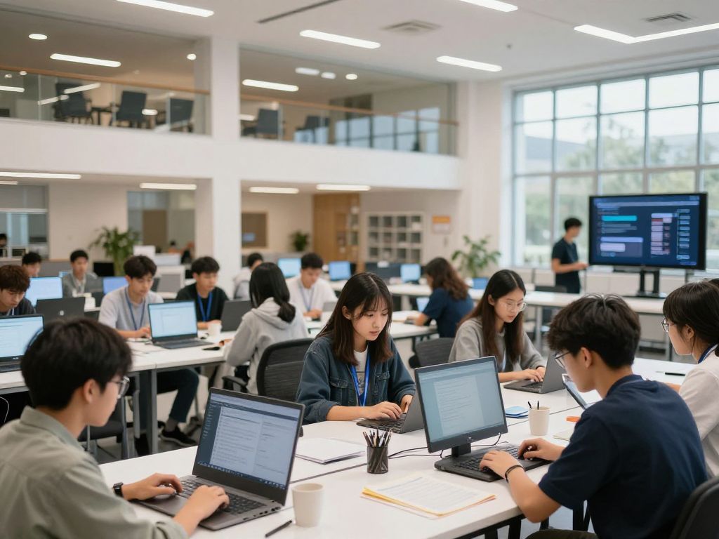 Students using technology at Boston College