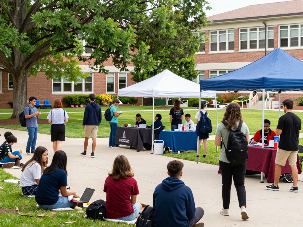 A diverse group of students utilizing university resources on campus.