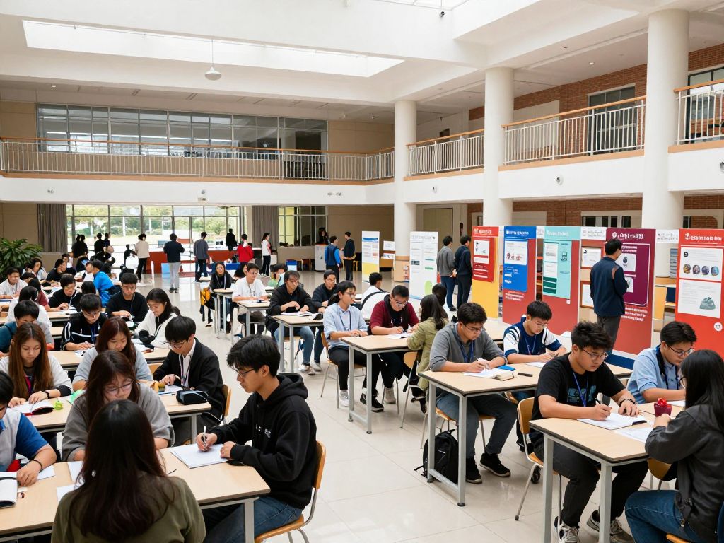 Students engaging in educational activities at a Boston college campus.