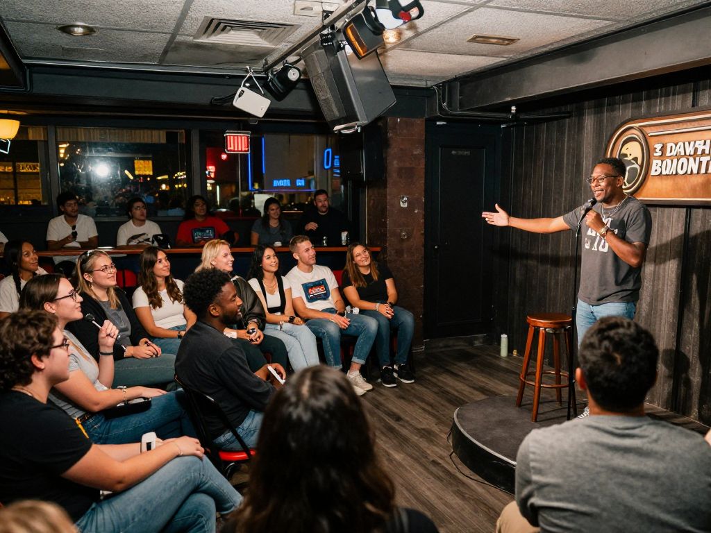An energetic crowd enjoying a comedy show in Boston