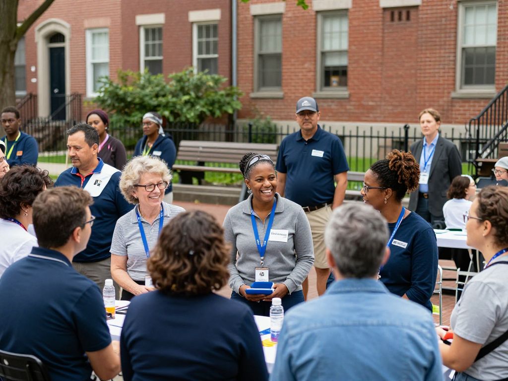 Community members gathered in a Boston neighborhood park, symbolizing the distribution of empowerment grants.