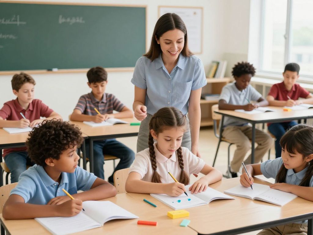 A diverse group of young students actively participating in a lively classroom setting in Boston.