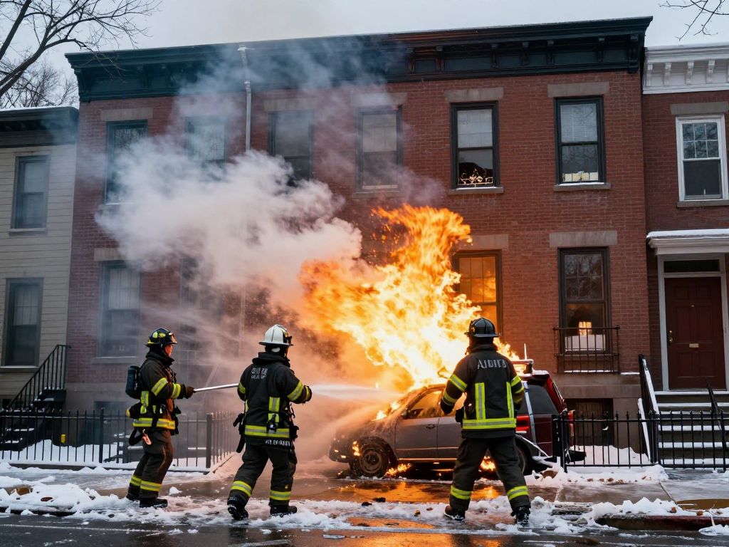 Firefighters responding to a two-alarm fire in Dorchester