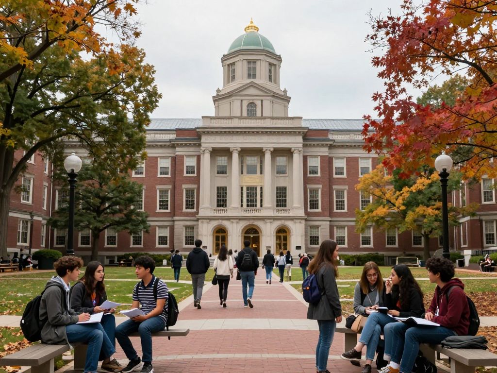 Students on a bustling Boston university campus