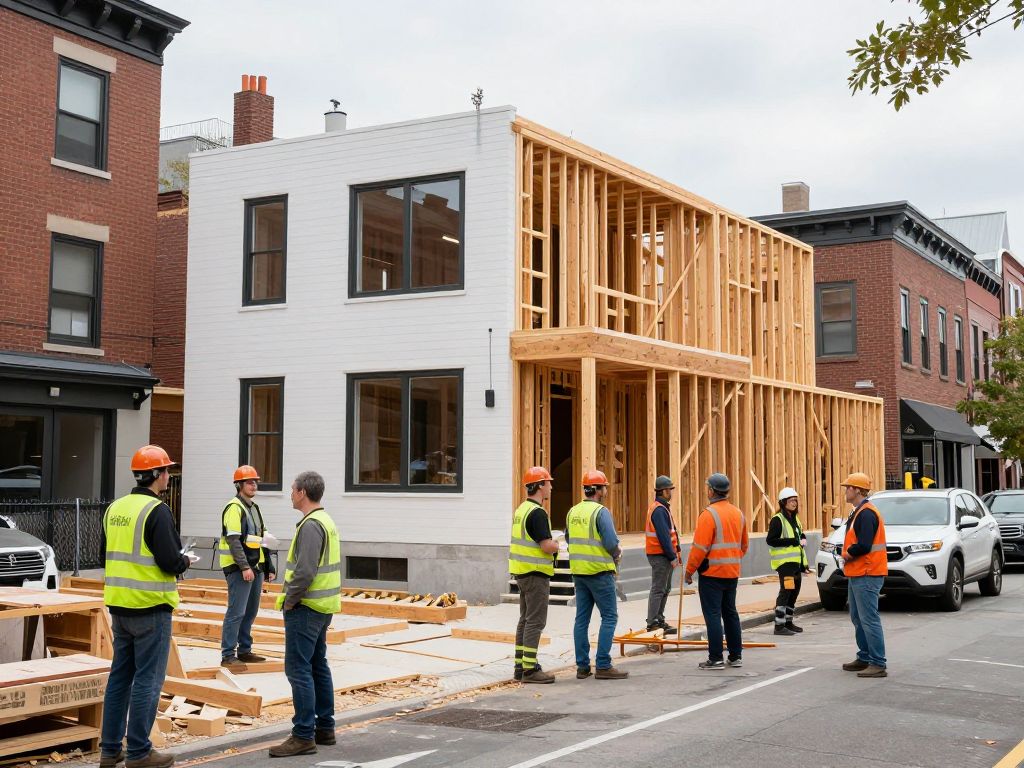 Home renovation projects in Boston showcasing construction workers.