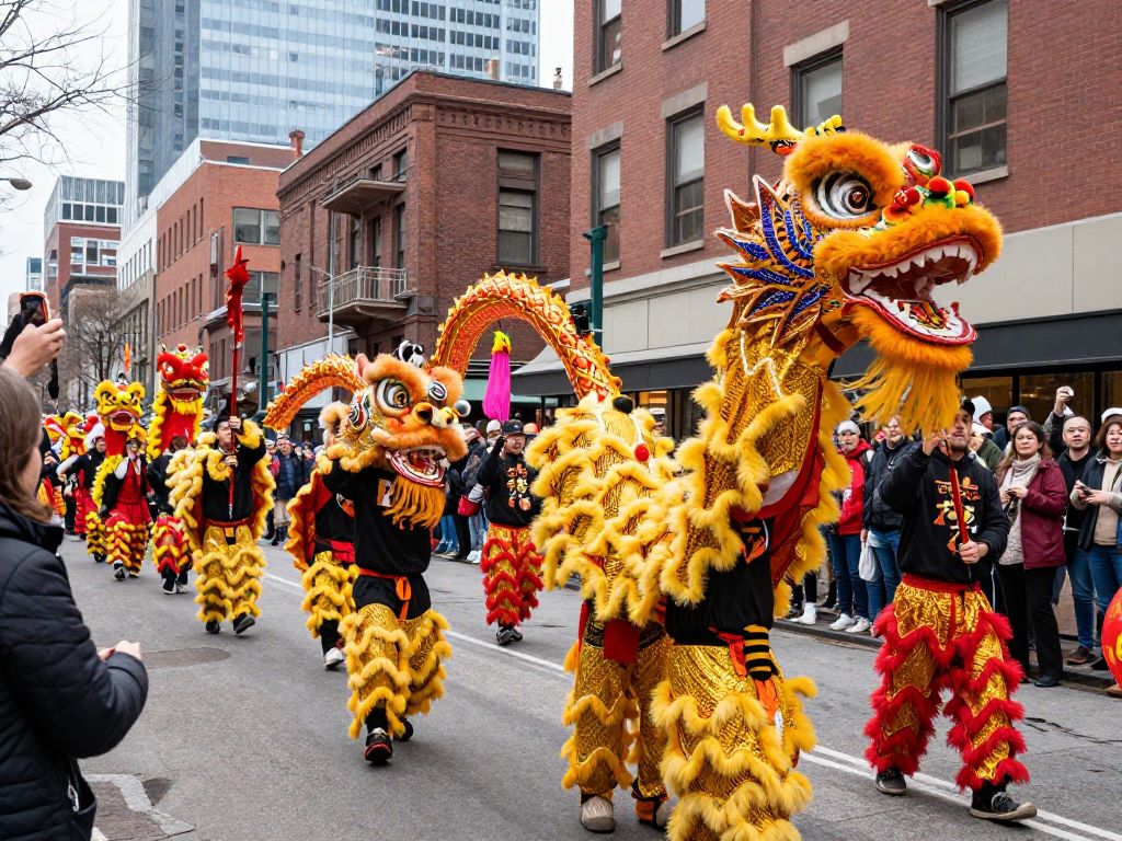 Lunar New Year celebration in Boston with dragon and lion dances