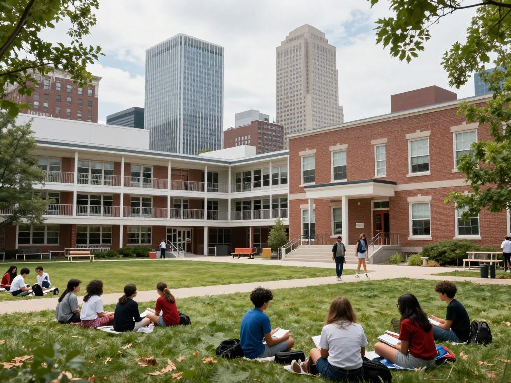 An artistic rendering of Boston schools and students