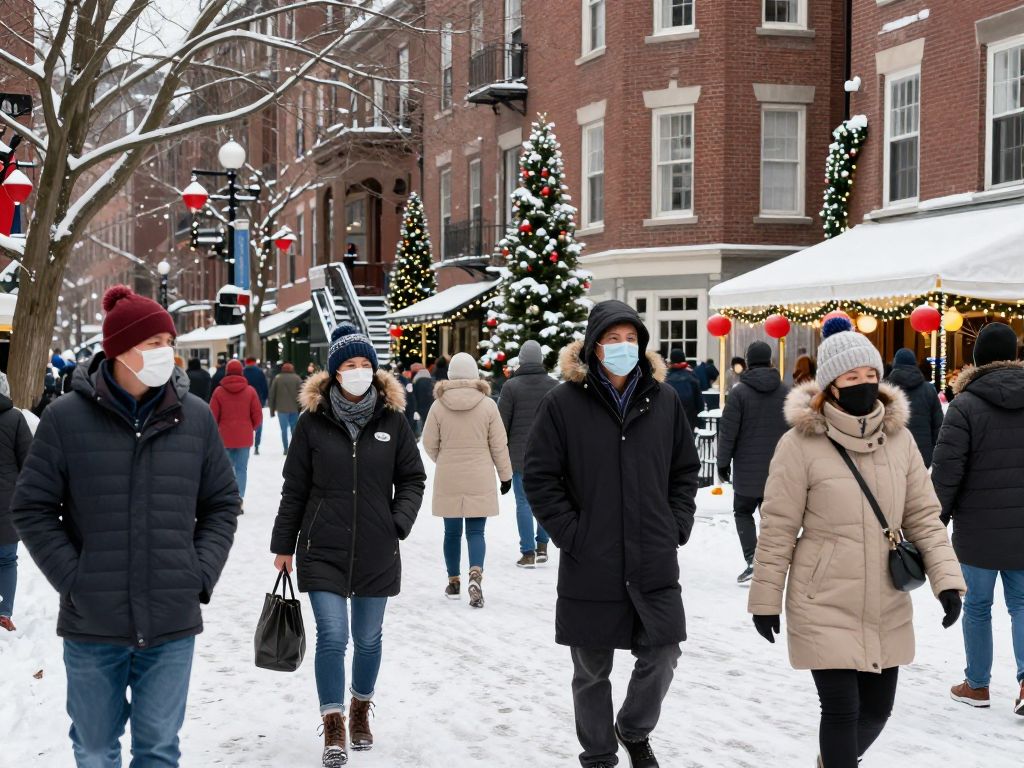 Boston residents celebrating Super Bowl weekend in winter attire