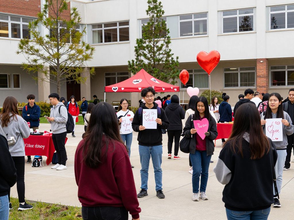Students celebrating Valentine's Day on Boston University's campus