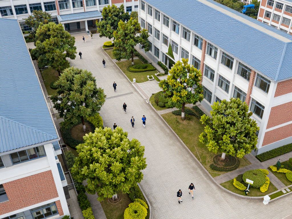 Aerial view of Boston University campus bustling with student activity.