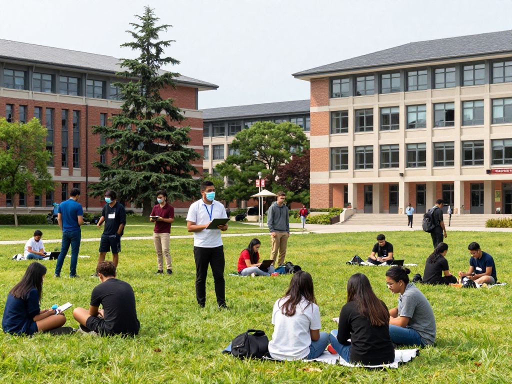 Students participating in activities on a Boston university campus