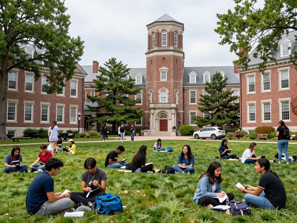Students on Boston University campus engaged in learning activities.