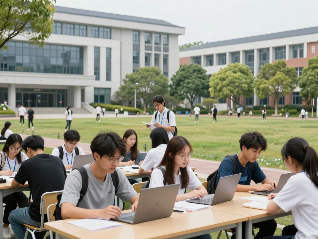 Students using technology on Boston University's campus