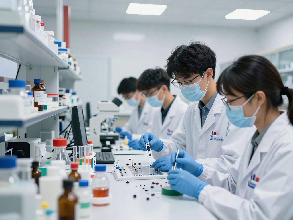 Researchers collaborating in a bioengineering lab at Boston University