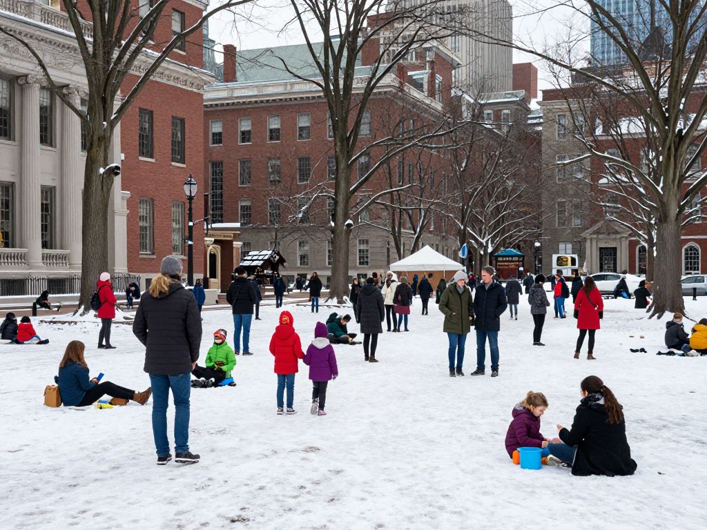 Families enjoying various activities during Boston's February break