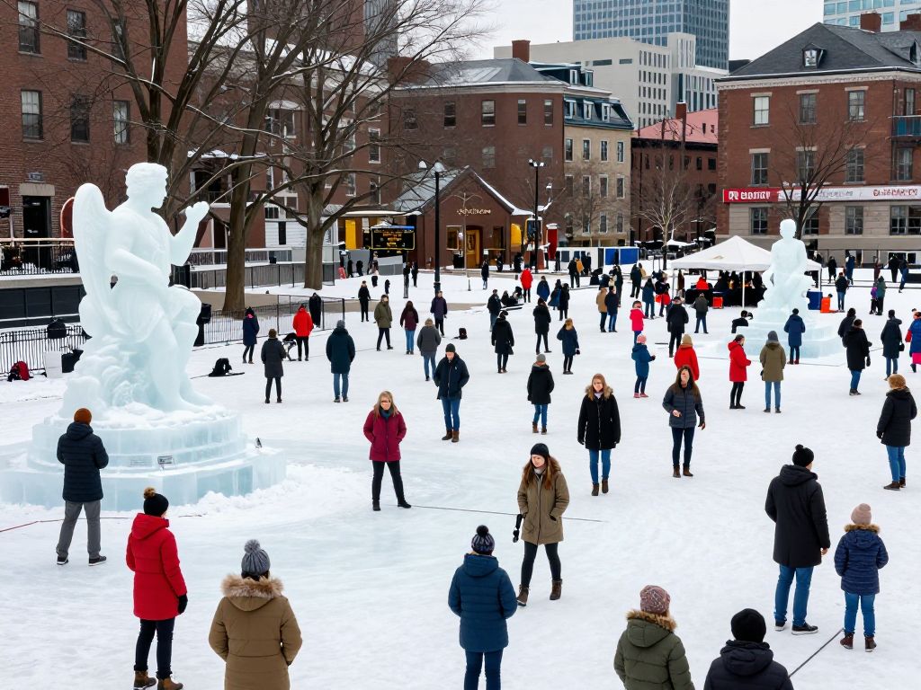 Families enjoying winter activities in Boston