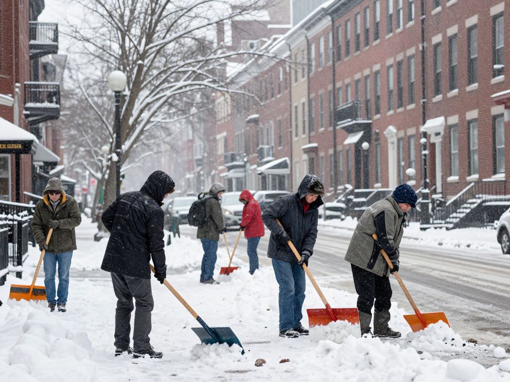 Boston community members preparing for a winter storm