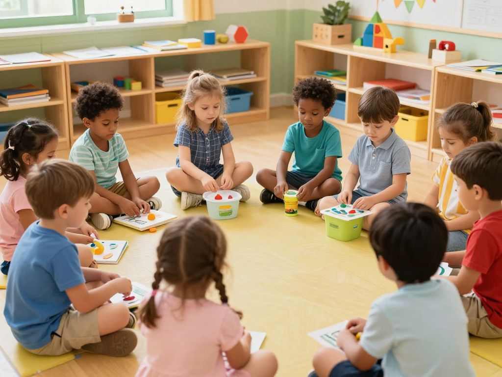 Diverse group of children playing in an educational environment