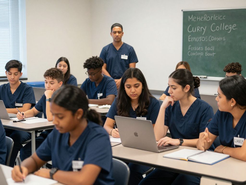 Students engaged in nursing education at Curry College