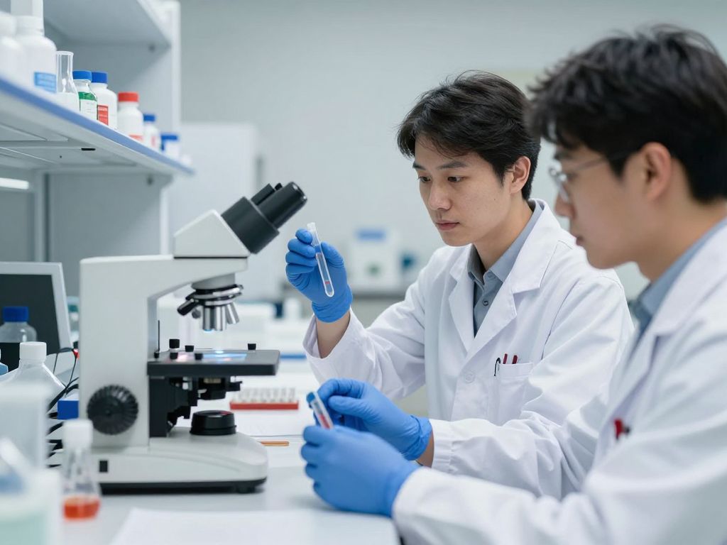 Scientists conducting research on cytokines in a laboratory.