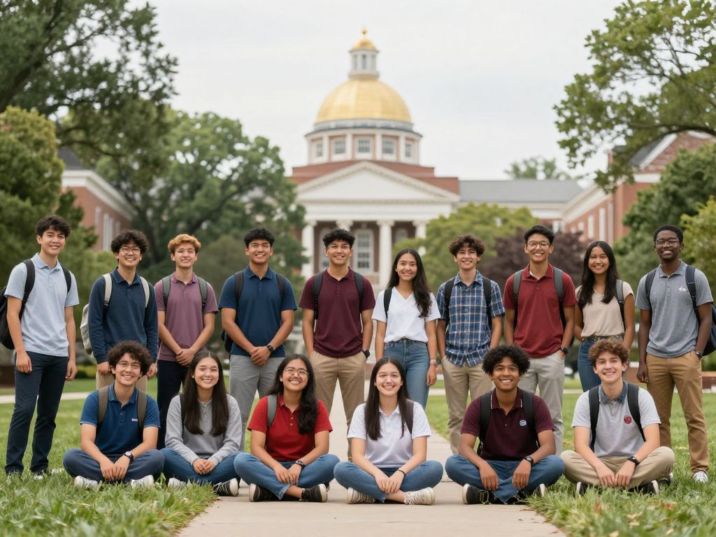 Group of international college students on campus in Massachusetts
