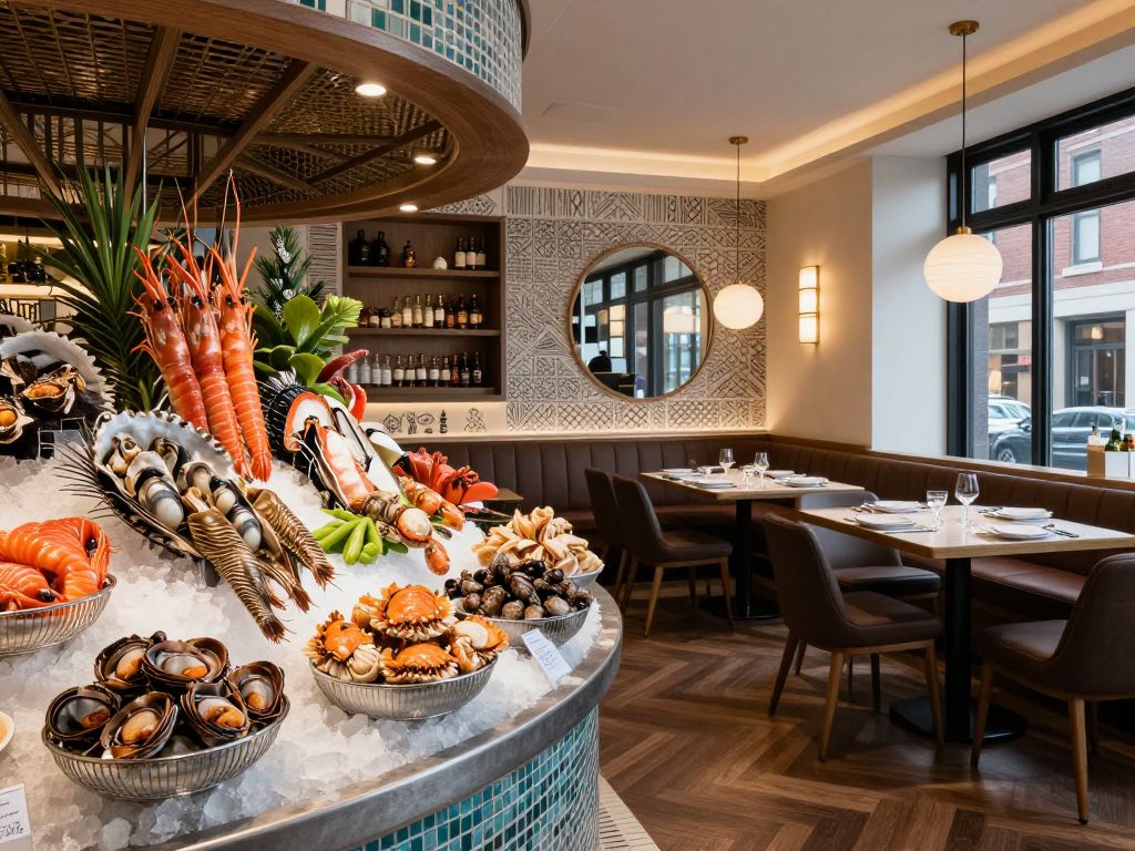 Interior view of Estiatorio Milos in Boston