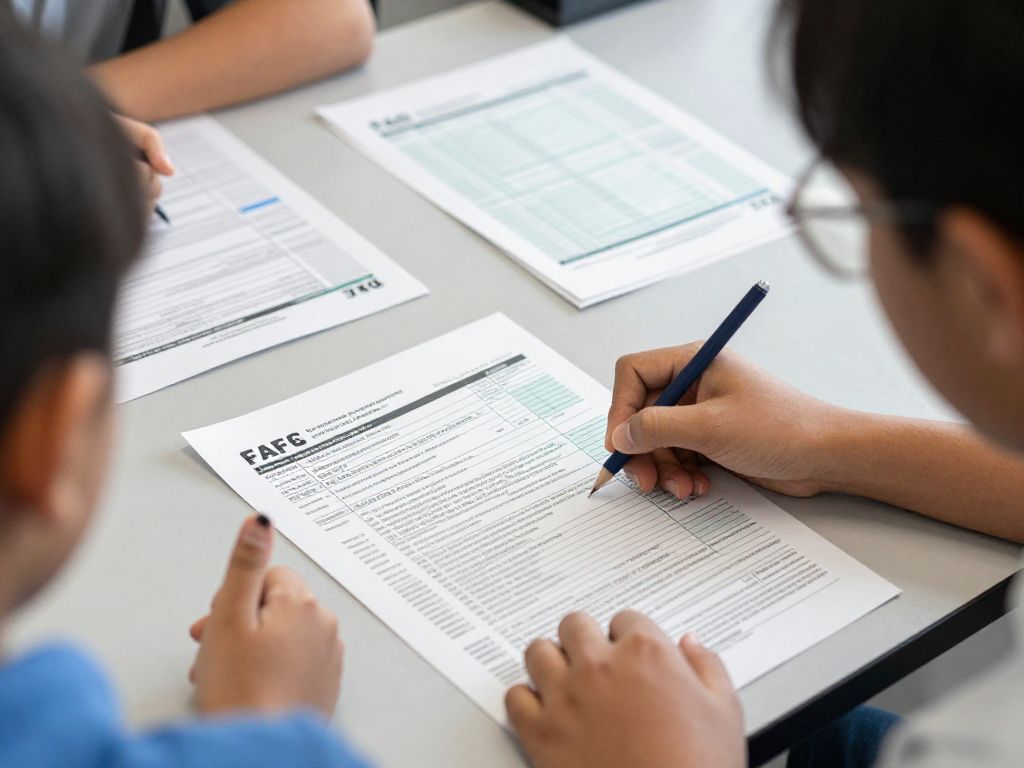 Students engaged in discussion about FAFSA application in a classroom setting