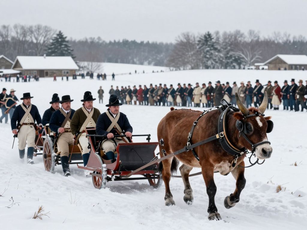Historical reenactment of the Noble Train of Artillery in a winter landscape.