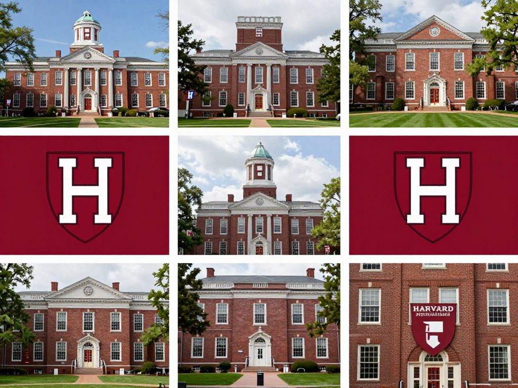 Harvard University campus with military insignia overlay