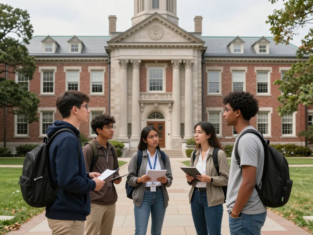 Students discussing outside Harvard University campus