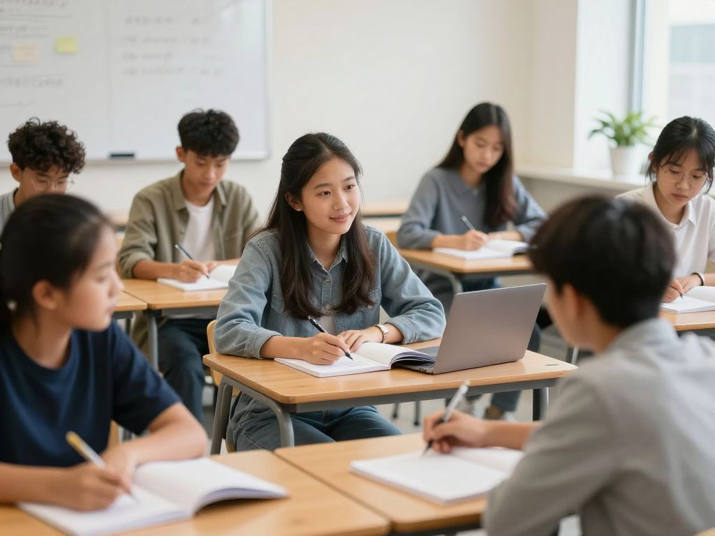 Students collaborating in a classroom setting in Massachusetts