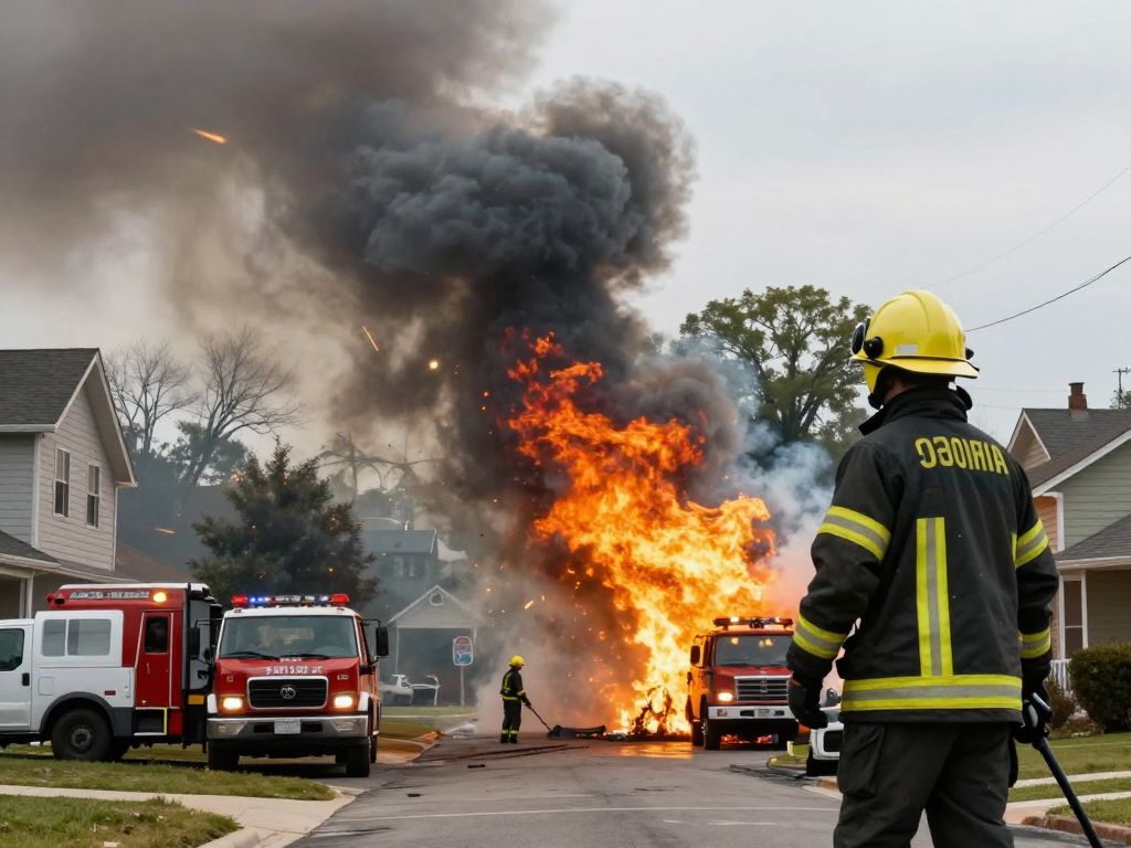 Firefighters battling a residential fire in Jamaica Plain, Boston.