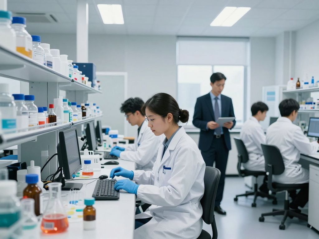 Team working in a biotechnology laboratory