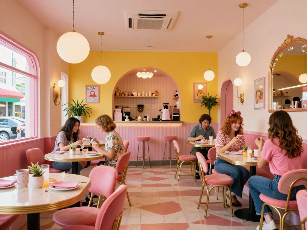 Interior of Malibu Barbie Cafe with retro decor