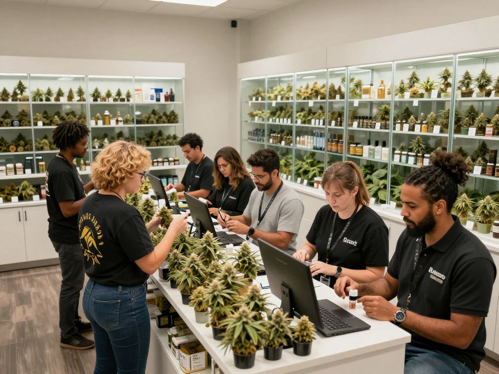 Entrepreneurs working in a Massachusetts cannabis dispensary.