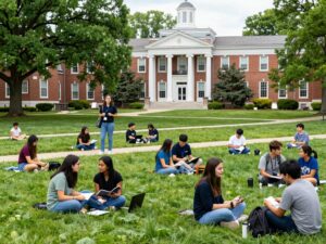 Students on a Massachusetts college campus exploring new degree pathways.