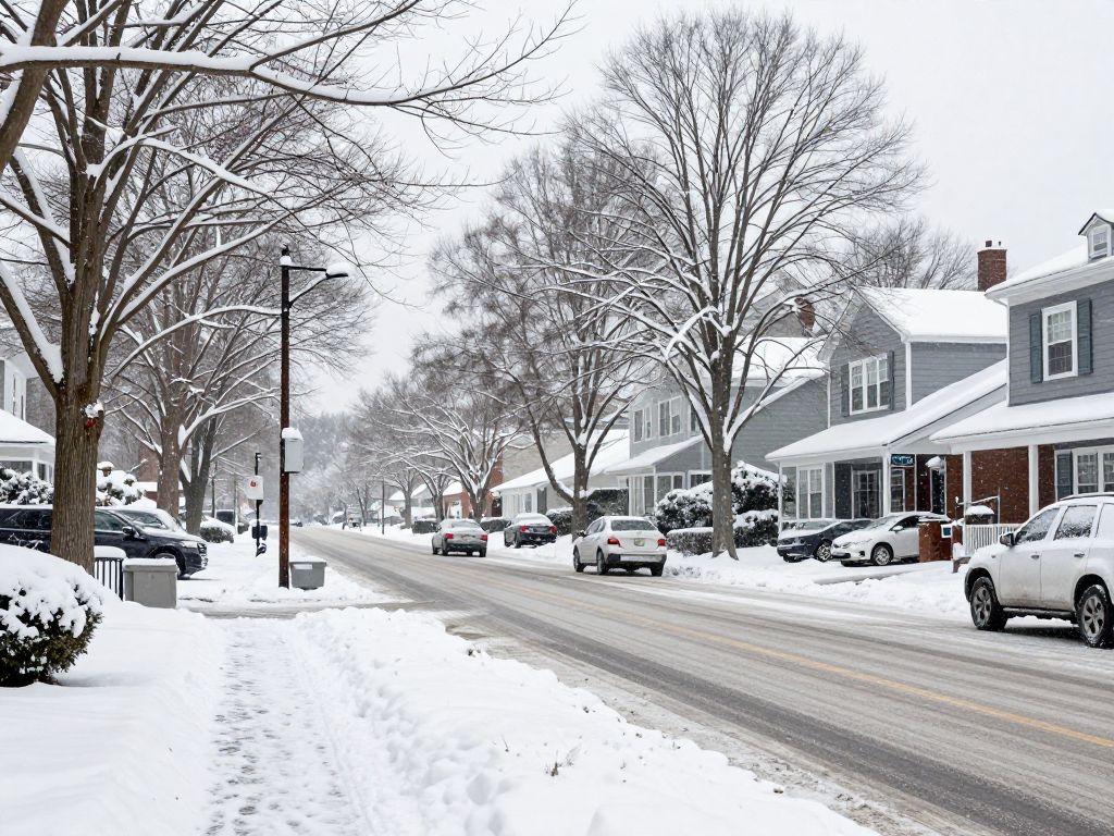 Snow-covered streets in Massachusetts during winter weather