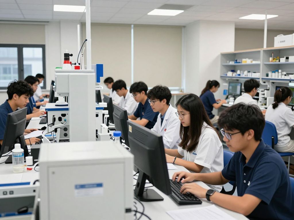 Students conducting research at MIT in biotechnology