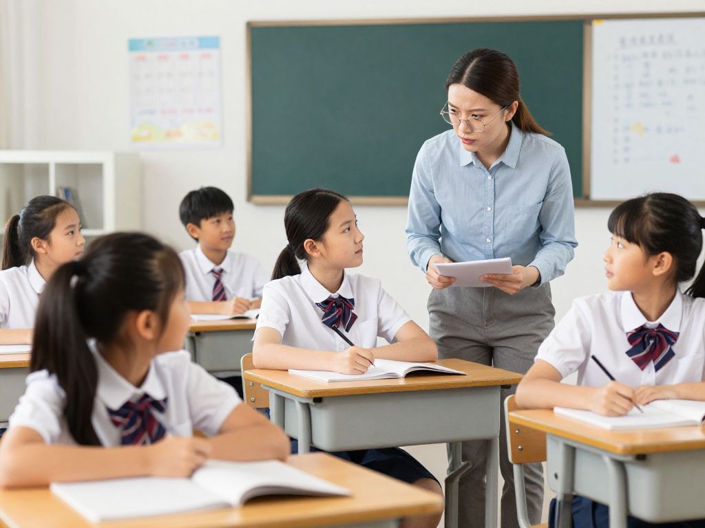 Classroom environment with students and a teacher discussing safety